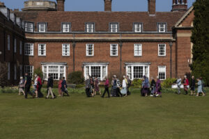 Jubilee Lunch attendees making their way to the Main Building